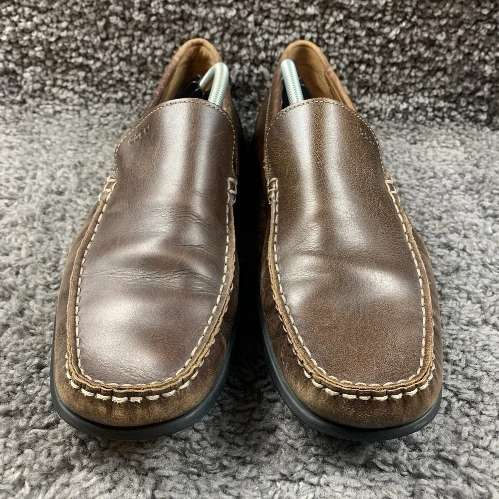 ECCO Mens Casual Dress Shoes Moc Brown Leather Slip On Driver Loafers Size EU 46